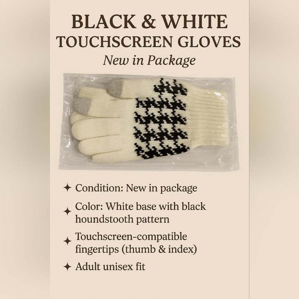NWT Touchscreen Gloves – New in Package (Black & White)